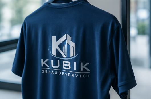 Dunkelblaues KUBIK Gebäudeservice Poloshirt als professionelle Arbeitskleidung